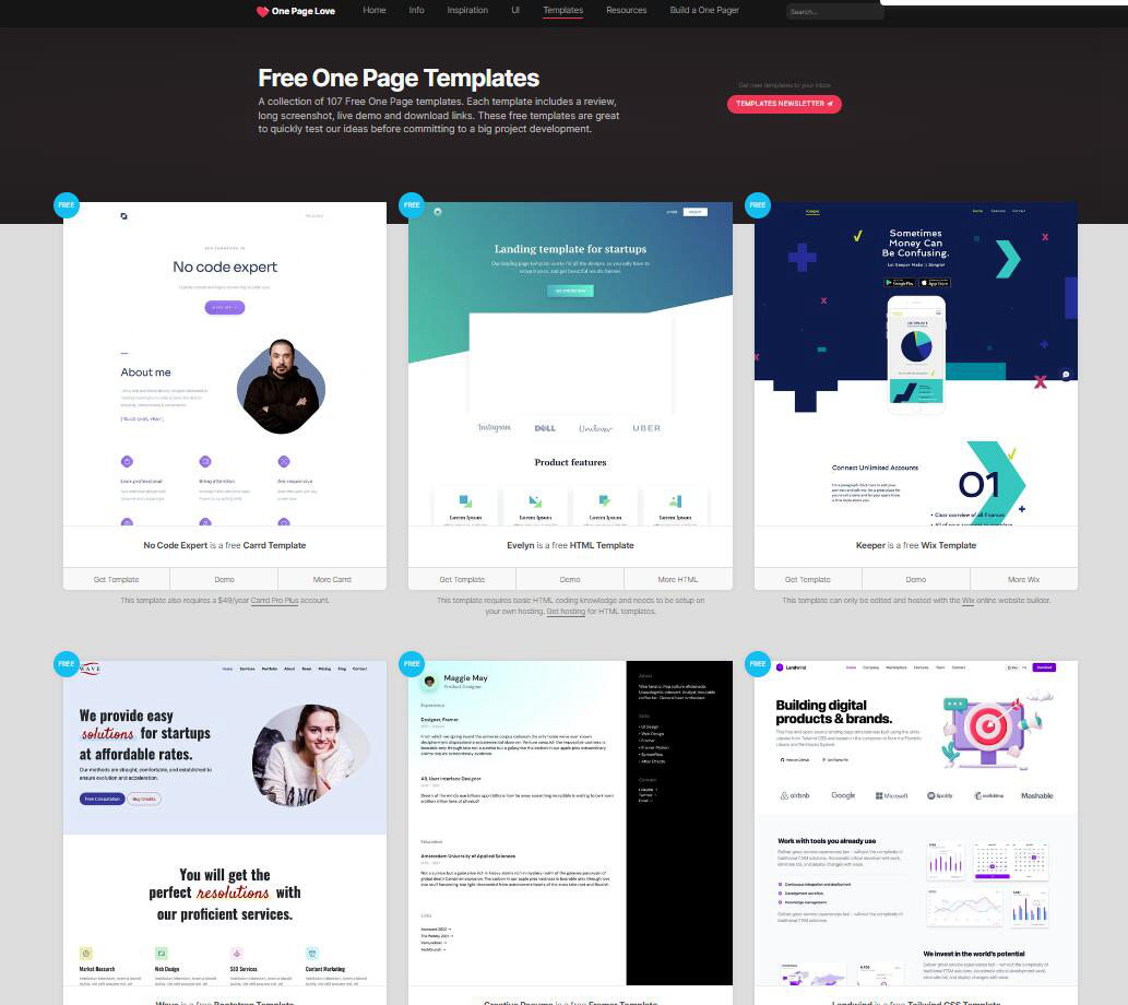One Page 免费单页模板的集合